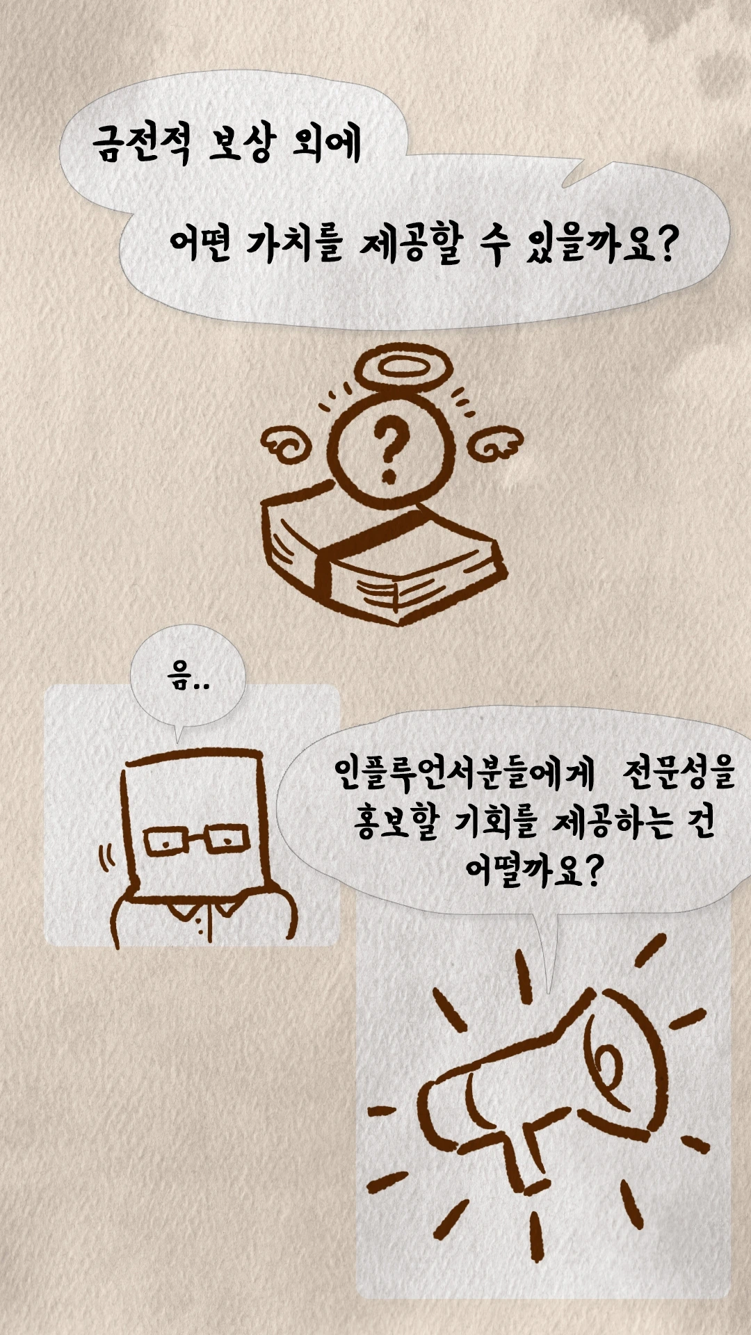 코치S 웹툰 금전적 보상 외 가치를 고민하며 확성기를 떠올리는 장면